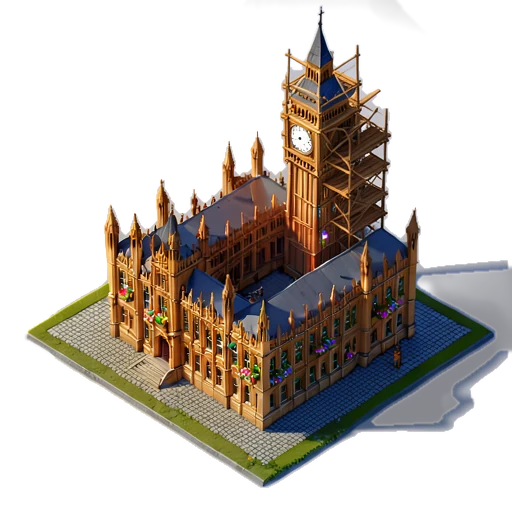 Le Parlement, niveau 1 : une petite aile et une tour en chantier